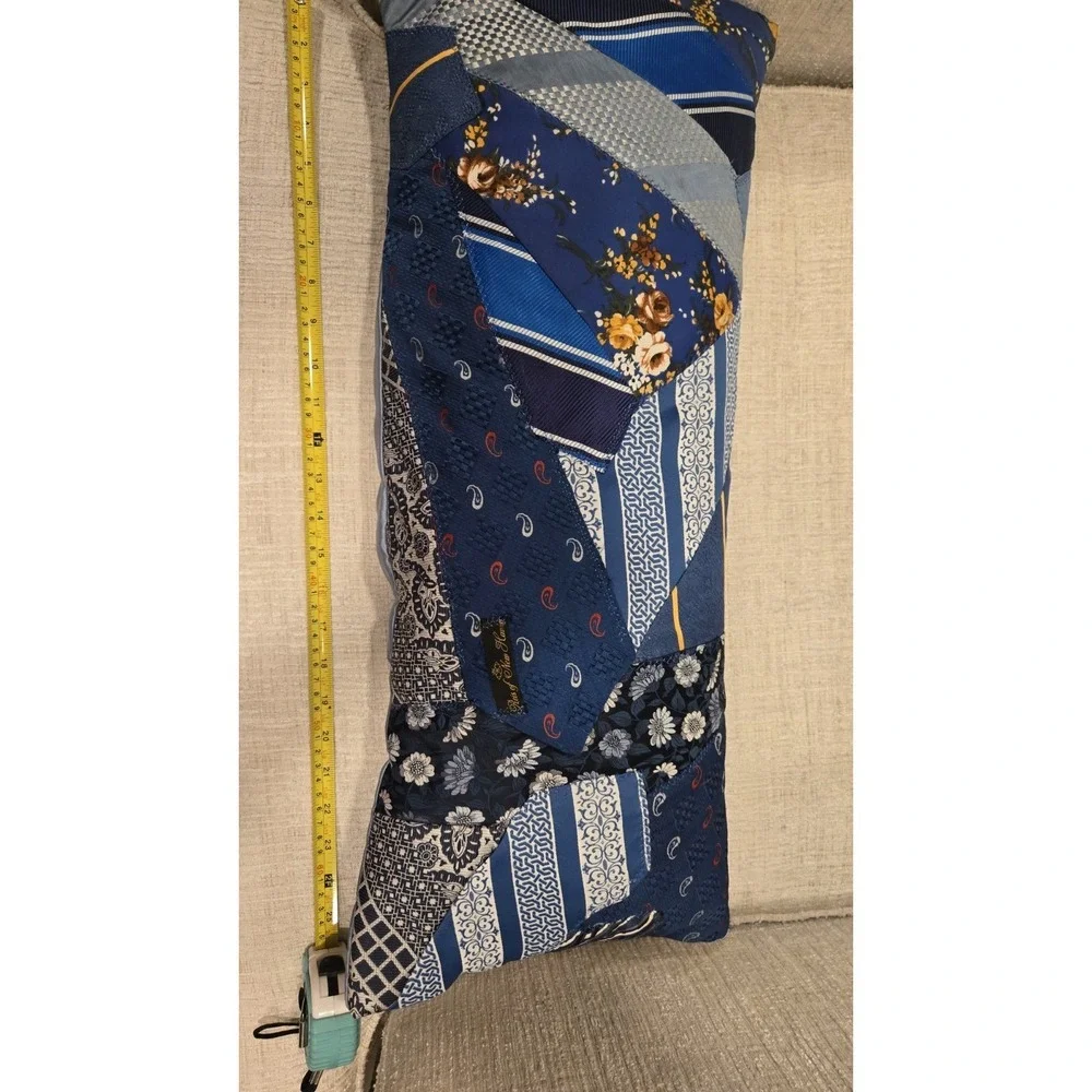 Handmade Upcycled Necktie Patchwork Lumbar Pillow – Reis of New Haven – Blue Mix